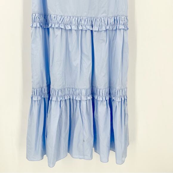 DEREK LAM 10 CROSBY Odile Shirred Tiered Cotton-Poplin Midi Dress Blue 10 NEW - Picture 7 of 13